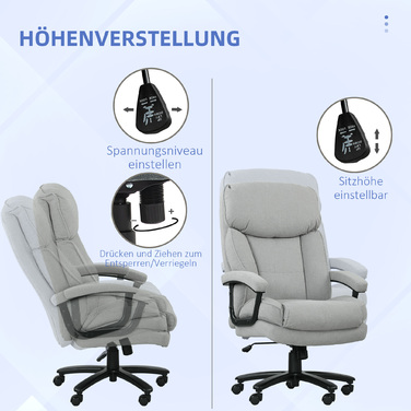 Офісний крісло HOMCOM, ергономічне крісло для комп'ютера з функцією гойдання, з текстурою льону, регульоване по висоті, обертове, з товстими подушками, витримує до 200 кг, для дому та офісу, світло-сіре | Aosom