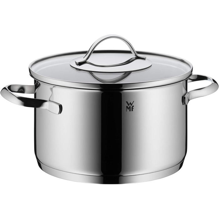 Набір каструль WMF Aparto 5-ти частинний з кришкою з термостійкого скла, Cromargan нержавіюча сталь, індукційне дно, підходить для всіх типів плит, без антипригарного покриття, безпечний для миття в посудомийній машині