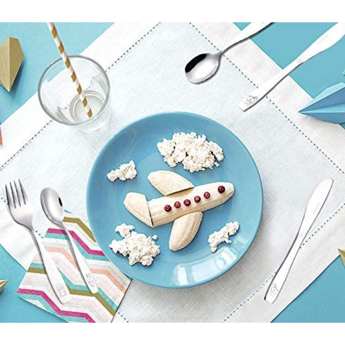 Набір дитячого столового прибору Exzact Edelstahl (12 шт.) - 4 виделки, 4 ножі, 4 ложки (Собака, Кіт, Заєць)