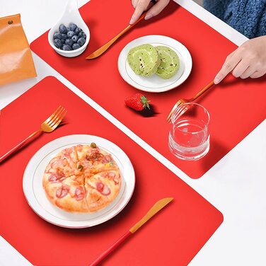 Набір підкладок під тарілки HELI MIAO, 4 шт., 43x30 см, шкіряний ефект, червоно-чорний колір, водонепроникні, термостійкі