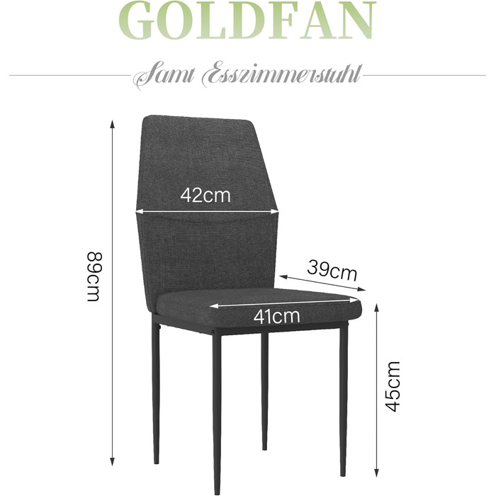 Стілець для обідньої кімнати GOLDFAN (4 шт.) з тканини льон, сірий (чорний), сучасний дизайн, з металевими ніжками