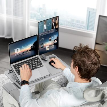 Офісне крісло Newtral Ergonomic NT002 з регульованою підголівником та підлокітниками (сірий), знімний стіл