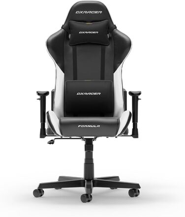 Крісло геймерське DXRacer Formula L з PVC шкірою, чорно-біле, ергономічне, для ПК (FD23)