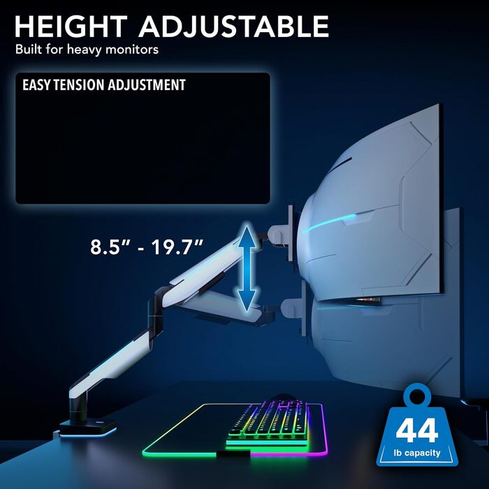 Кріплення для монітора Mount-It! Heavy Duty Ultrawide до 49 дюймів, 20 кг, VESA 75x75/100x100, RGB-підсвічування, кріплення для моніторів Samsung Odyssey G9