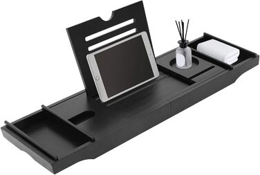 Підставка для ванни з бамбука Czurachel, чорна, регульована (75-111 см), стіл для ванни, піднос для туалетних аксесуарів, бритв та електронних пристроїв