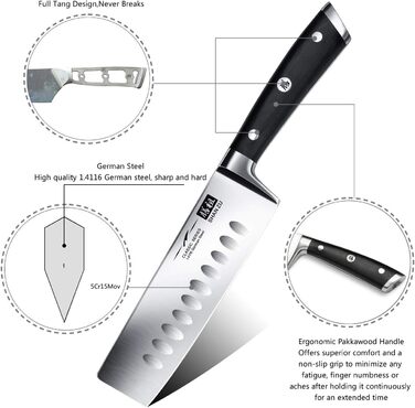 Набір кухонних ножів SHAN ZU з бруском, 14 предметів. Професійний німецький набір кухонних ножів з точильним бруском. Комплект ножів для кухні (включає Nakiri ніж 16.5 см)