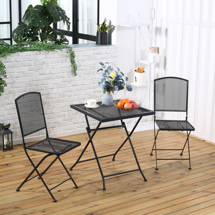 Набір бістро Outsunny Garden Seating Group 3 особи з 1 столом і 2 розкладними стільцями, метал сірий для тераси та балкона
