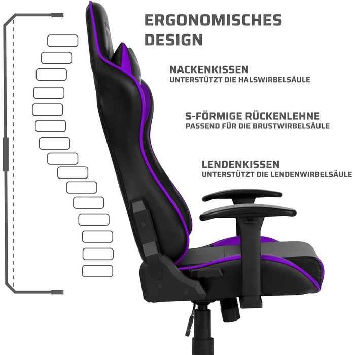 Паракон Бешкетник Ергономічне ігрове крісло з функцією нахилу, регульованими підлокітниками, подушками Фіолетовий