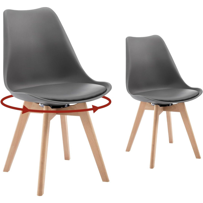 Набір з 2-х обертових кухонних стільців Woltu для їдальні, з масиву дерева та штучної шкіри, сірого кольору, до 120 кг