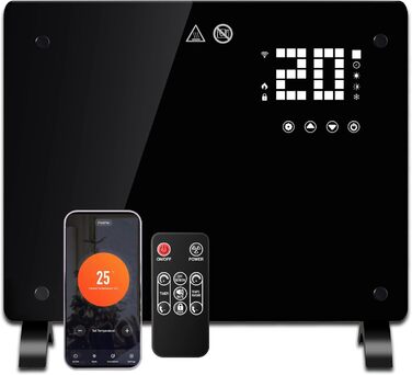 Конвектор DONYER POWER 2500W з Wi-Fi, чорний, з таймером та пультом, скло, для дому