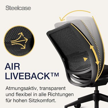 Ергономічне офісне крісло Steelcase Series 2 з LiveBack, 4D підлокітниками, підголівником (Onyx Black)