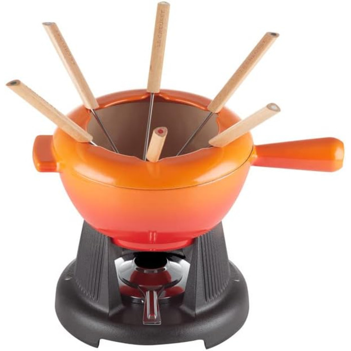 Набір для фондю Le Creuset з чавуну, 2,0 л, включає 6 виделок, кришку-розсіювач, підставка, 60020000602460 (Колір: Офенрот)