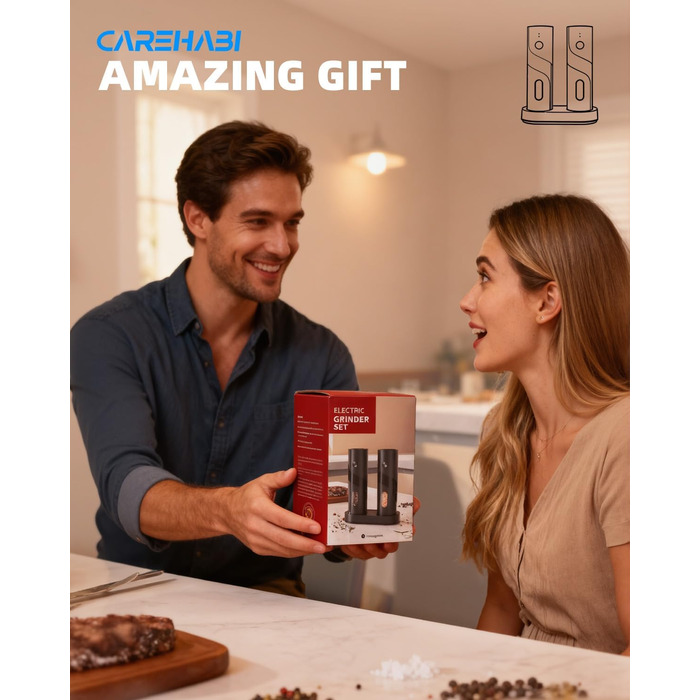 Електричний набір для солі та перцю з зарядною станцією, об'єм 110 мл, перезаряджувана млинка для солі з 5 рівнями, керамічна млинка з щіткою, 2 шт., чорний