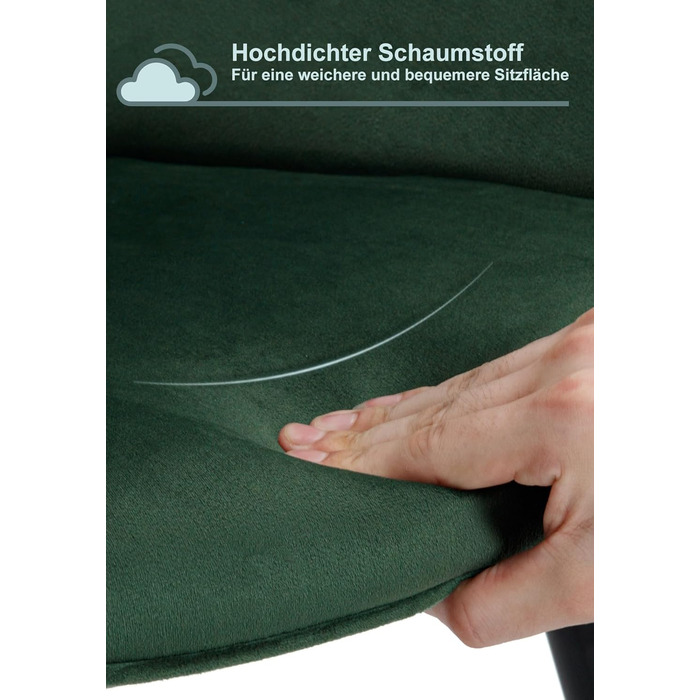 Набір з 2 стільців Woltu Esszimmerstühle: м'які крісла з підлокітниками для кухні, вітальні, обідньої кімнати, зелений велюр, металеві ніжки