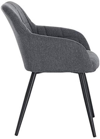 Стільці для обідньої кімнати WOLTU - 8 шт. Сучасні крісла з підлокітниками, з м'якою оббивкою з льону, металевий каркас (Темно-сірий)