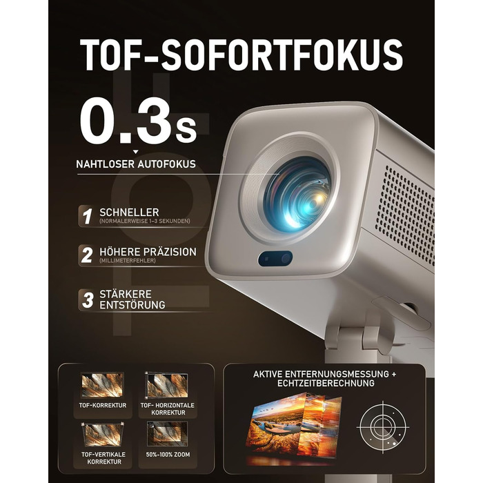 Mini проєктор Smart Beamer 4K з автофокусом, WiFi6, Bluetooth, 28000 люмен, підтримка Netflix та Dolby Audio. Підходить для домашнього кінотеатру та використання на вулиці. Сумісний з телефонами та ПК.