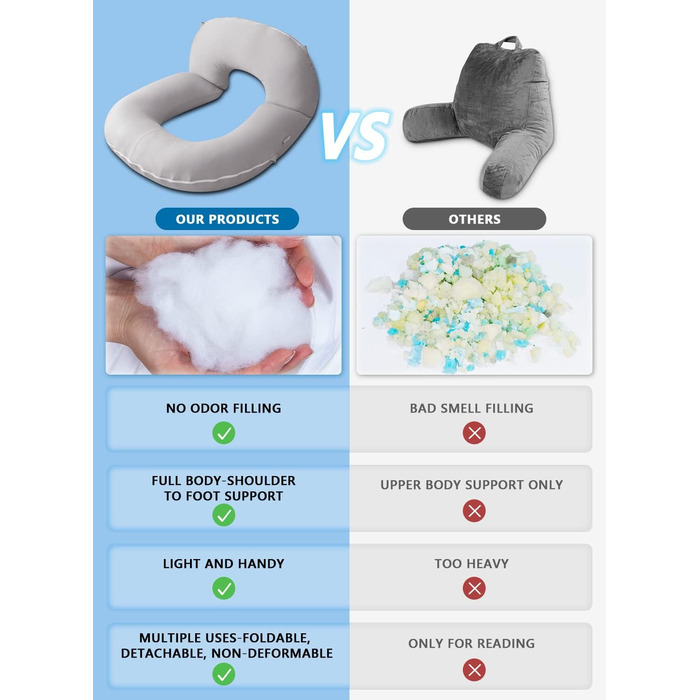 Подушка для читання INSEN: Базова модель, Tencel, світло-сіра, охолоджуюча