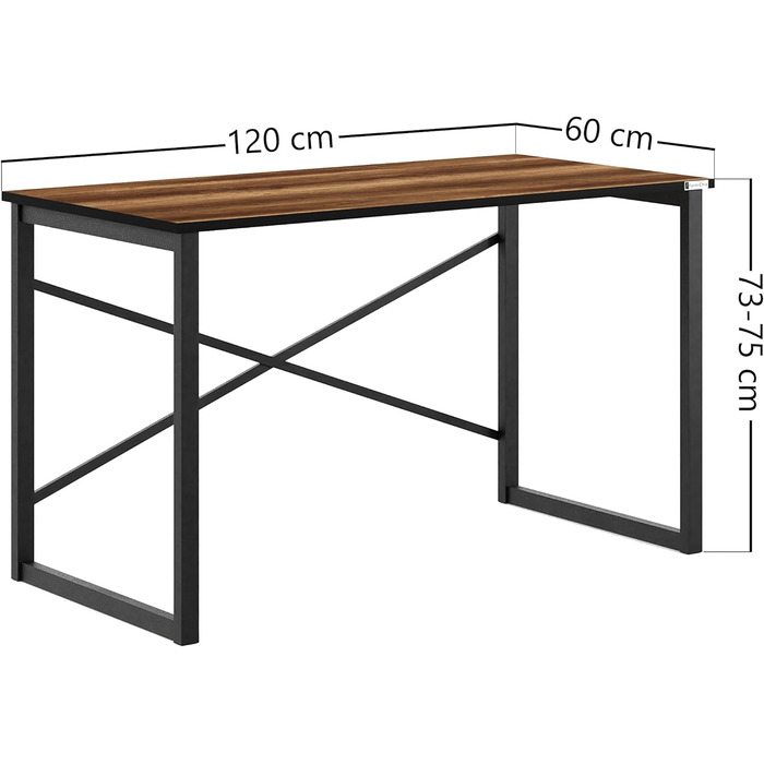 Письмовий стіл, Комп'ютерний стіл, Офісний стіл, Робочий стіл ПК, Ідеально підходить для офісу/дому, Сталевий каркас, Сучасний дизайн, Ламінована стільниця, Сертифікат E1 (60 x 120, Горіх бароко)