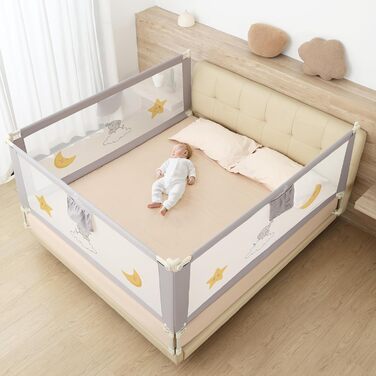 Бортики для ліжка дитячі 3 шт. (2x200 см + 1x180 см) складані, захист від випадання, малюнок - слоники