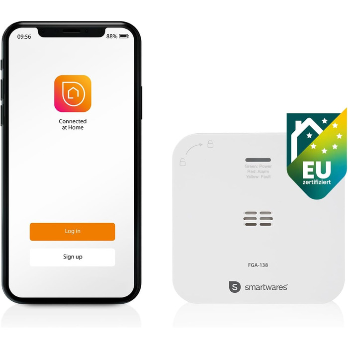 Smartwares Ко-Детектор диму та газу WiFi – 85 дБ, 10 років роботи сенсора, сповіщення через додаток, кнопка тестування, білий