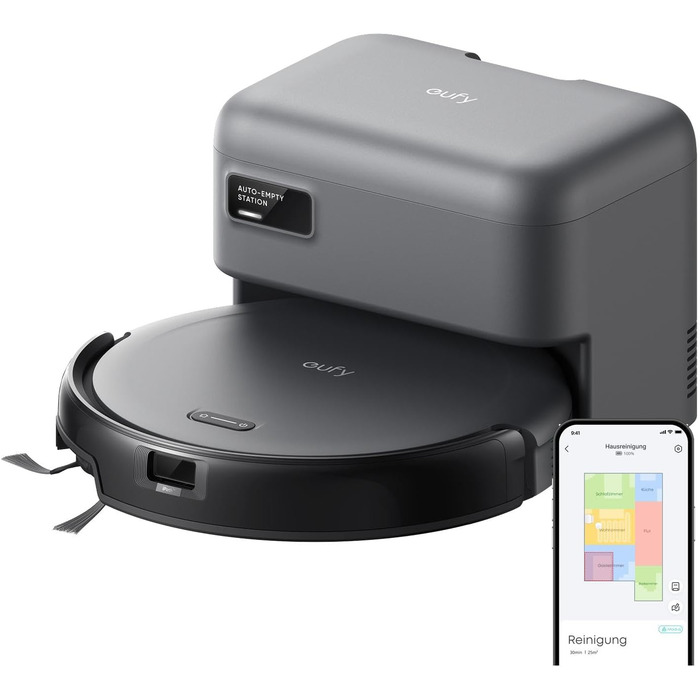 Робот-пилосос eufy C10 з автоматичною станцією самоочищення, 7,3 см, для прибирання килимів, з бічною щіткою для кутів, лазерна та інфрачервона навігація