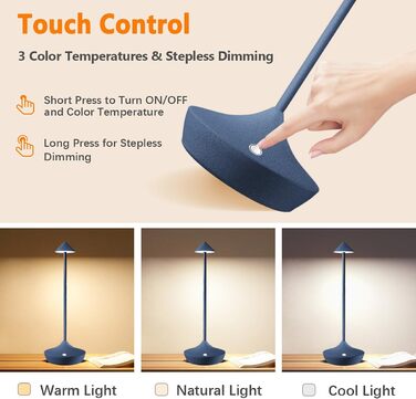 LED-лампа Hapfish на акумуляторі, настільна, бездротова, 2 шт., сучасний алюміній, регулювання яскравості, водонепроникна, для дому та вулиці, нічна лампа, тераса, ресторан (коричневий) (2шт синій)