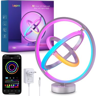 Lepro AI Розумна лампа TB2, Персоналізований світловий дизайнер на основі AI, Синхронізація з музикою/Керування через додаток, Настільна лампа з регулюванням яскравості, RGB+IC технологія, Сумісна з Alexa/Google, Без пульта керування, Ключ скрипки (Planet