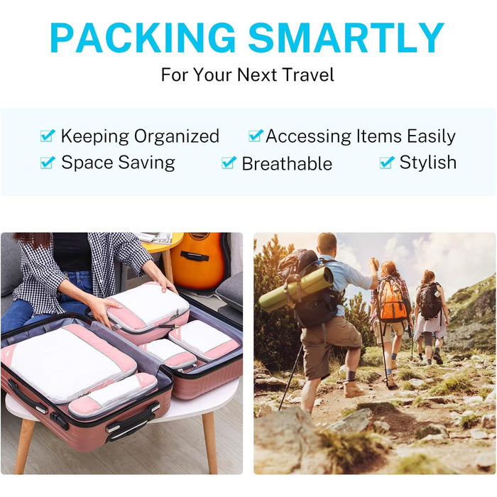 Набір компресійних органайзерів для одягу в подорож Gonex, 6 предметів, рожевий — міцні сумки-пакувальники для валізи та зберігання речей