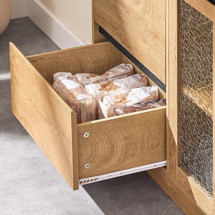 Кухонна шафа SoBuy з мікрохвильовою нішею, ламеленими дверцятами та буфетом, 107×40×85 см (Eiche-Schwarz)