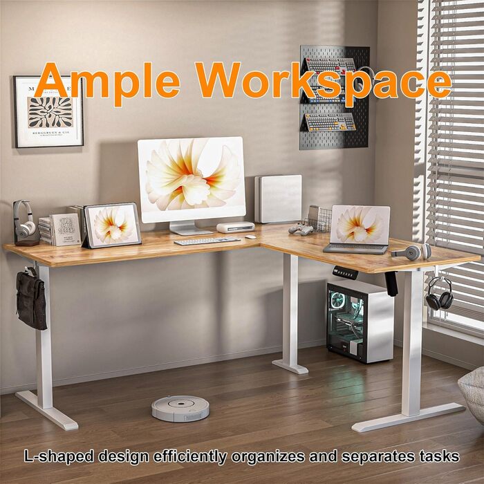 Електричний кутовий стіл BEXEVUE з регулюванням висоти 160x140 см, 3 функції пам'яті, антиколізійна технологія, для дому та офісу, бежевий