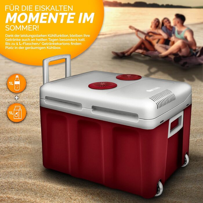 Автомобільний холодильник Tillvex 40л електричний з колесами (230V/12V) - охолодження та підігрів, ECO-режим, червоний