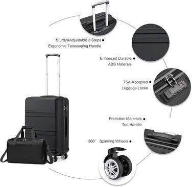 KONO Набір валіз-ролерів 2 в 1, 55 см, ручна поклажа, кремовий, набір для подорожей