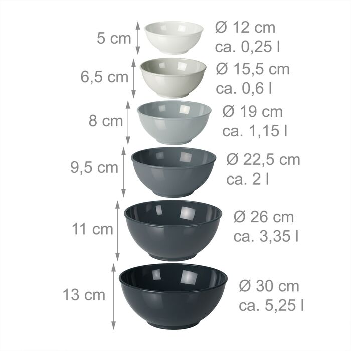 Набір з 6 місок для перемішування Relaxdays, пластик