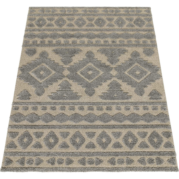 Домашній килим Paco з високим ворсом для вітальні, кошлатий 3D, вінтажний вид в стилі етно-бохо, м'який, розмір колір (160x220 см, сірий 3)