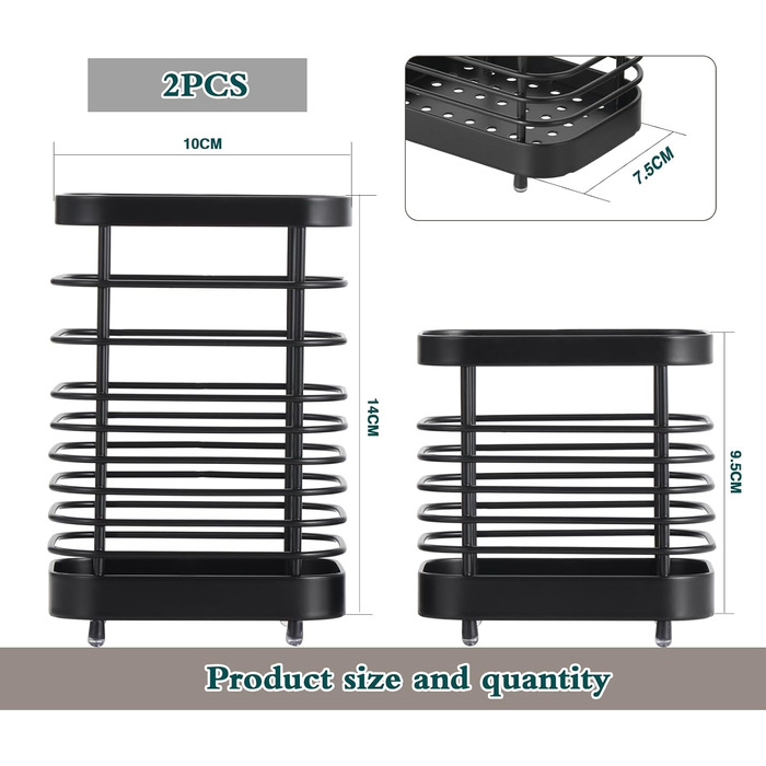 Тримач для посуду з нержавіючої сталі, сушарка для столових приборів, органайзер для раковини, чорний, L і S, 2 шт.