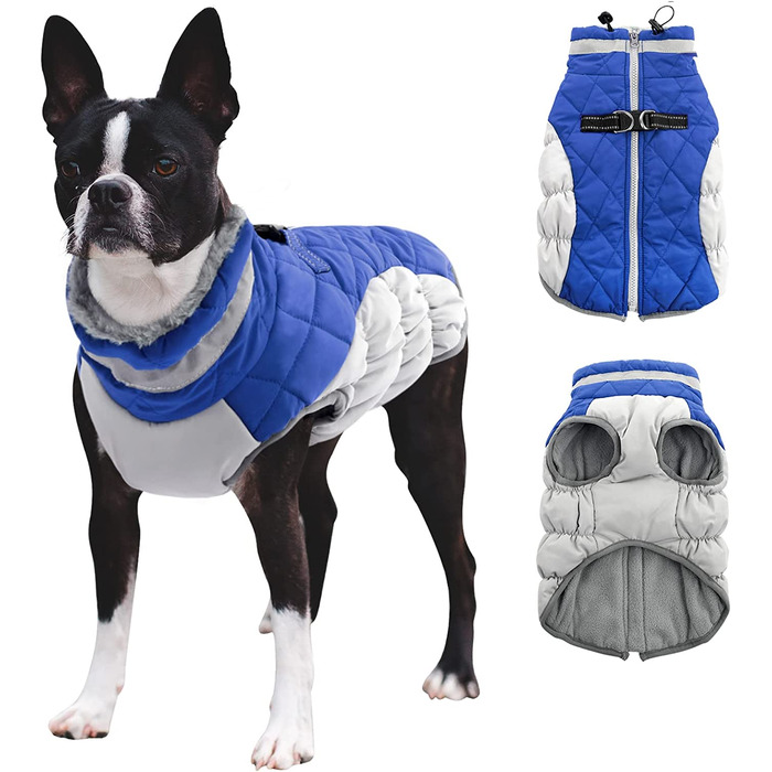 Зимова куртка для собак CITTOILE, куртка для собак з ременями безпеки, водонепроникна куртка для собак з флісовою підкладкою для маленьких собак, теплий жилет для собак зі світловідбиваючим покриттям для маленьких собак середнього розміру, Синій, М М сині