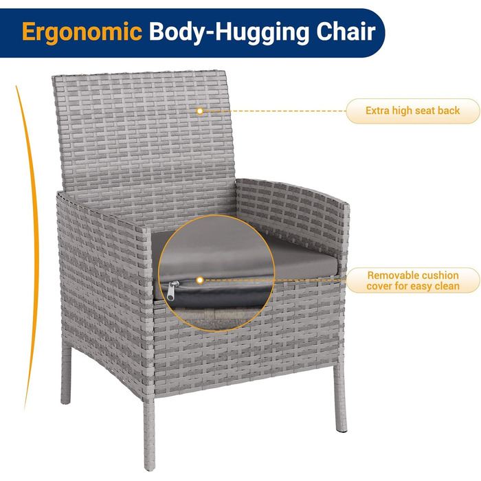 Набір садових меблів UDPATIO для балкона/тераси: стіл та 2 стільці з поліротангу (сірий)