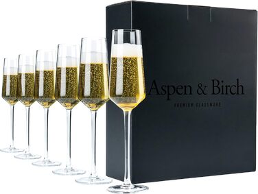 Набір келихів для шампанського Aspen & Birch (6 шт.) - класичні келихи для шампанського та мімози, преміум-кришталь, 170 мл, ручної роботи