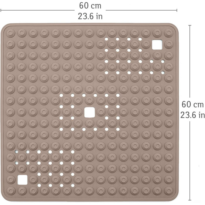 Деталь приводу-італійський килимок для душу преміум-класу, нековзний для літніх людей і дітей-60x60 см, стійкий до цвілі - не містить бісфенолу А - протиковзкий килимок для душа / ванни-квадратна форма-сертифікат TUV- (коричневий)