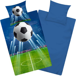 Дитячий футбольний комплект постільної білизни Aminata 135x200 для хлопчиків в стилі футбольних фанатів бавовняний комплект постільної білизни для підлітків із застібкою-блискавкою синього, зеленого і синього кольорів