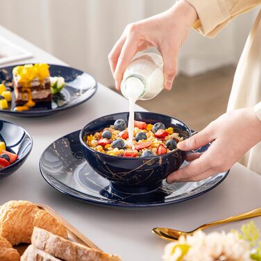 LOVECASA Tafelservice Daphne: 24-частинний набір посуду з золотим декором (Marineblau)