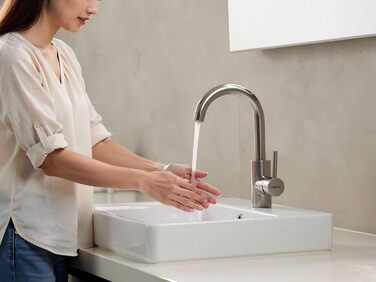 Змішувач для ванної кімнати GRIFEMA, 360° поворотний, однорідний, нержавіюча сталь, 180 мм, холодна та гаряча вода, економія води, проста установка, 3/8″ з'єднання, для гостьового туалету, G1002A сірий