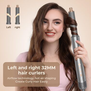 Фен Airstyler 8 в 1 Ion 110 000 об/хв Високошвидкісний фен Набір з щіткою для теплого повітря Пневматична плойка Фен Щітка Кругла щітка Фен Щітка для завивки Щітка для завивки Щітки для укладання волосся Подарунковий набір для жінок, 1400 Вт Сіре золото