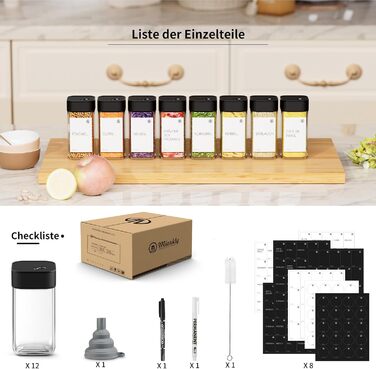 Набір скляних контейнерів для спецій Miorkly з нержавіючої сталі, 12 шт. (120 мл)