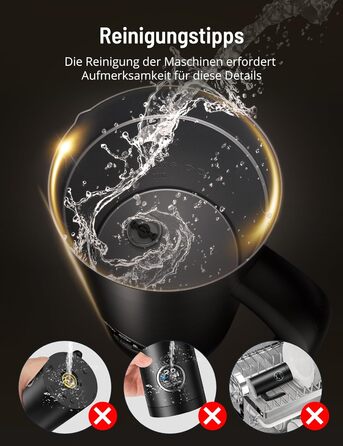Електричний спінювач молока PARIS RHÔNE 4-в-1, 300 мл, індукція, антипригарне покриття, бездротовий, для гарячого та холодного молока (чорний)