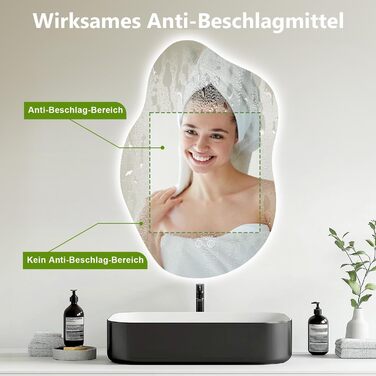 LED дзеркало для ванної кімнати з підсвічуванням 70x50 см, холодне світло 6000K, енергозберігаюче, диммер, антизапітніння