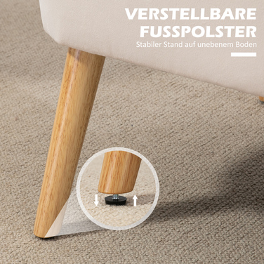 Диван Ретро Стиль, 2-місний, на дерев'яних ніжках, 117 см x 56,5 см x 77 см, Кремово-білий