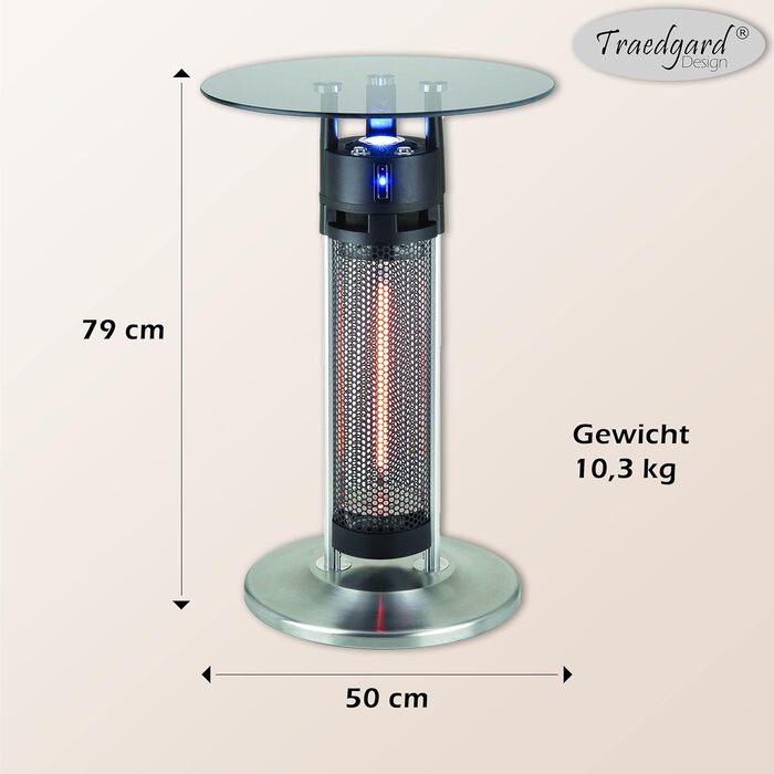Інфрачервоний обігрівач Traedgard Table Rantum - скляний стіл з підігрівом та світлодіодним освітленням для тераси/саду