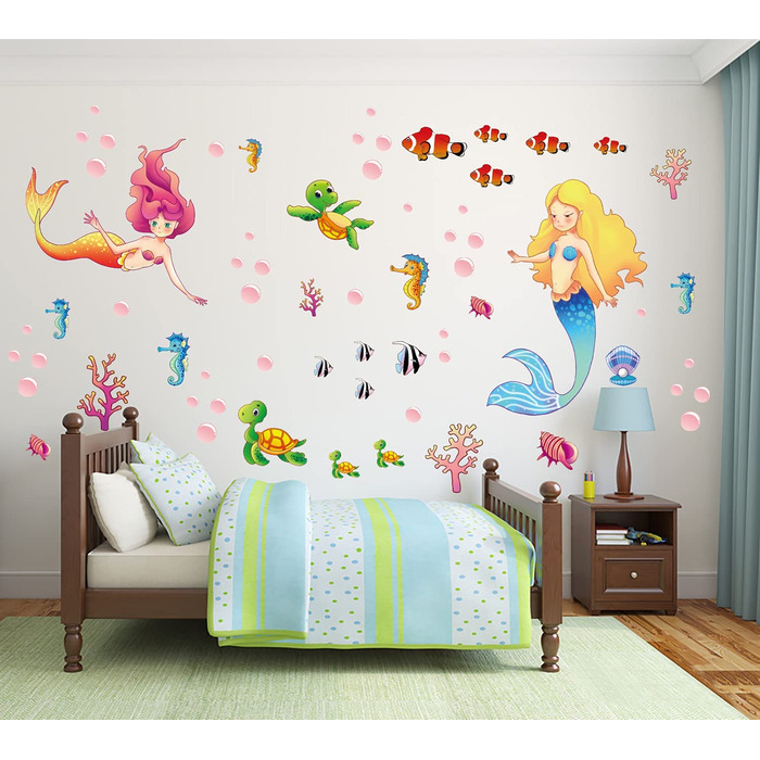 Наклейка на стіну з зображенням русалки, морської черепахи, що світиться наклейка, морський коник, прикраса стелі для міг