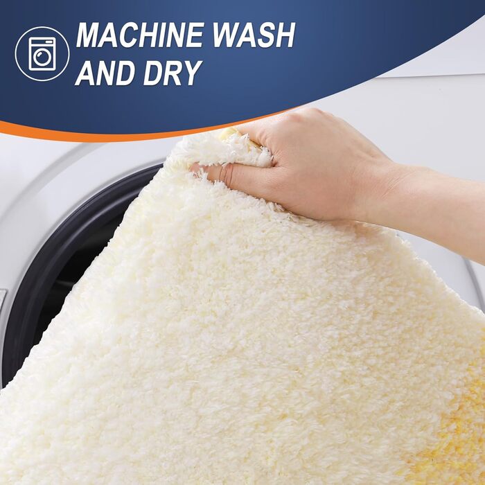 Набір килимків для ванної кімнати OLANLY, 2 шт., м'який, швидковисихаючий, мікрофібра, неслизький, можна прати в пральній машині, придатний для сушки в сушильній машині, пухнасті килимки для ванної кімнати (119,4 x 50,8 см + 61 x 40,6 см, жовтий) 51 x 119